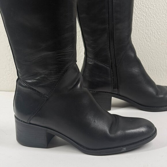Franco Sarto Lithium Knee High Boots Black Block Heel Leather Zip Size 7M - Picture 2 of 13
